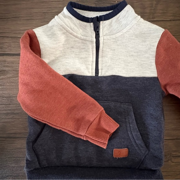 Seven For All Mankind Sweatshirt Pullover Baby 12 Months 1/3 Zip Blue Brown Crea - Picture 1 of 9